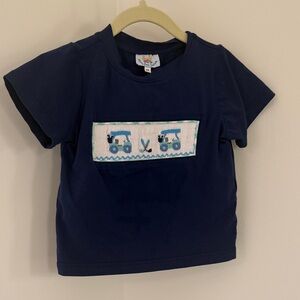 Kids Navy Blue Tee and Shorts with Golf Smocking
